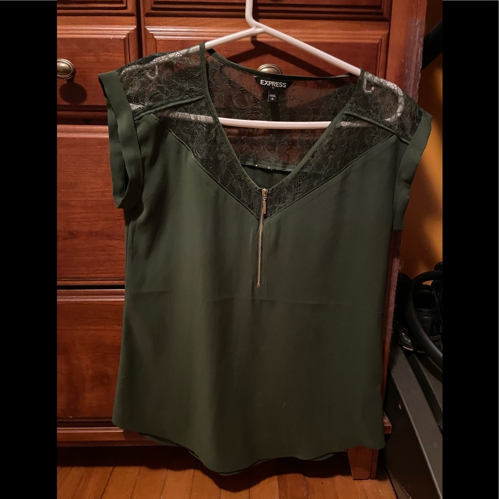 Dark Olive Green Satin and Lace Top Tee